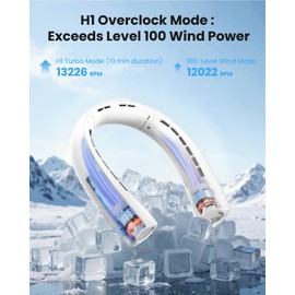 Gaiatop Portable Neck Fan, Wearable 360° Surround Cooling Turbo Airflow, 0 to 100 Speeds, Up to 12.5H Lasting, Rechargeable Hands Free Personal Fans for Outdoor, Travel, Concerts, Office, Gym, White