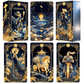 Celestial Tarot Deck, Unique Tarot Cards for Beginners with Blue Gold Edge, Divination and Spiritual Divination Tool
