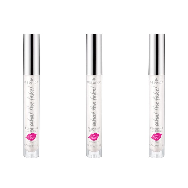 essence what the fake! Plumping Lip Filler, Lip Gloss, No. 01, Transparent, Moisturising, Smoothing, Vegan, Alcohol-Free, Paraben-Free, No Microplastic Particles, Pack of 3 (3 x 4.2 ml)