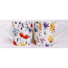 Wildflowers Meadow Mugs Set of 4 Balmoral Fine Bone China Multi Colour Floral Cups Hand Decorated UK