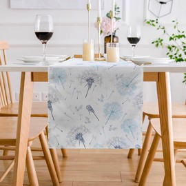 MULBESS Dandelions Pattern Summer Table Runner, Country Rustic Farmhouse Decor Seasonal Spring Holiday Kitchen Dining Table Decoration for Indoor Outdoor Home Party 13x72 Inch