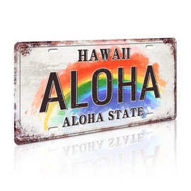 Hawaii License Plate Decor, Aloha Sign, Hawaiian Wall Art Beachy Room Decor, Retro Vintage Hawaiian License Plate Summer Aloha Metal Tin Signs Home Decor Gifts 12x6 Inch