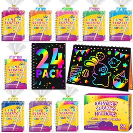 Party Favors for Kids 4-8-12: 24 Pack Scratch Rainbow Art Crafts Notebook, Coloring Book Goodie Bags Stuffers Kit, Bulk Birthday Gift Classroom Prizes Girl Boy Toddler
