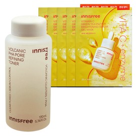 Innisfree Volcanic Pore Smoothing Toner 170mL+Vitamin C Serum Gel Mask (25mL) 5 sheets / 이니스프리 화산송이 파하 모공 매끈결 토너 170mL+비타민C 세럼 겔 마스크 (25mL) 5매