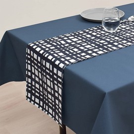 Style Decor W2702520 Laminated Table Runner, Waterproof, Nordic Table Center, 70.9 inches (180 cm), Wipable, Navy, Checked, Simple,