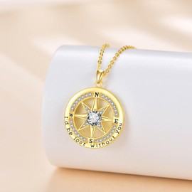 Bluxeo Compass Necklaces for Women Gold Necklace for Wife Anniversary Sterling Silver Pendant Birthday Gifts for Her, Mother's Day Gift I'd be Lost without You (YELLOW GOLD)