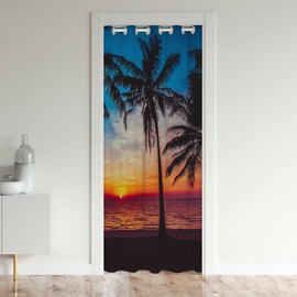 Ocean Sunset Doorway Curtain Privacy Mat Hawaiian Palm Tree Door Cover Curtain Soft Door Curtain Soft Cozy Insulated Thermal Curtains for Bedroom Home Decor Teens Bedroom Living Room 34"x80" 1 Panel