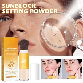 2PC Polvo Maquillaje Protector Solar SPF50, Mineral Sunscreen Setting Powder, Translucent, Mineral Brush Powder, For All Skin Types