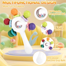 Lociban Baby Toy, Sensory Teething Ring Toys, Suitable for Hearing Development and Teeth Development, Montessori Early Education, Baby Toy, Ideal for Babies Aged 0-36 Months