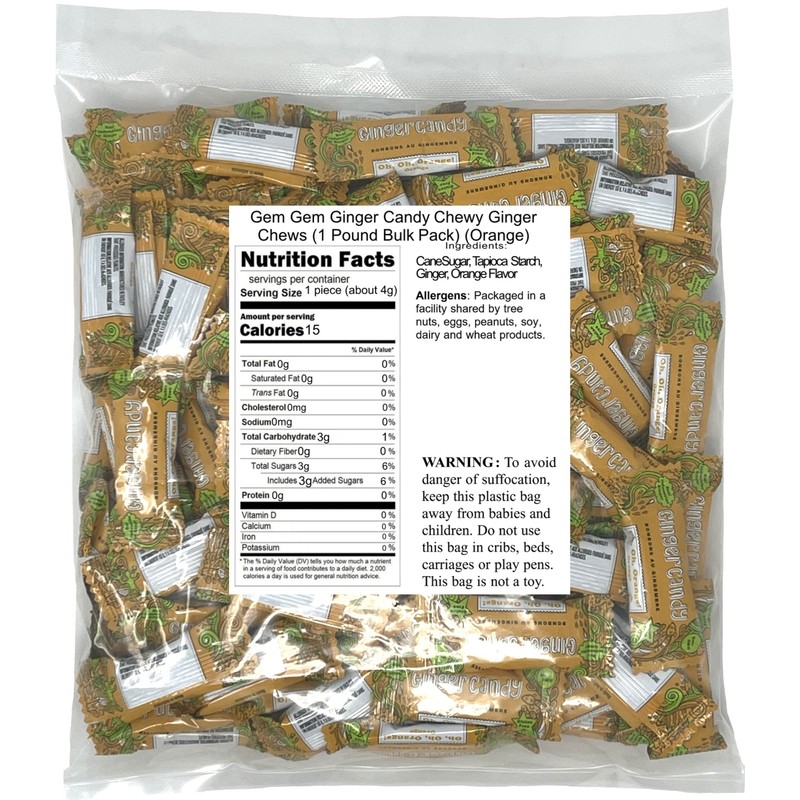 Gem Gem Ginger Candy Chewy Ginger Chews (1 Pound Bulk
