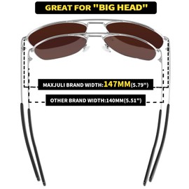 MAXJULI Oversized Polarized Sunglasses for Men Women Square Big Aviator Sunglasses Wide Pilot UV400 Protection shady rays 147mm 8203 Silver+Ice Blue