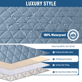 TAOCOCO 100% Waterproof Recliner Sofa Cover-Non Slip Split Couch Covers for 3 Seater Reclining Couche with Elastic Leg Straps Washable Pet Friendly (Sky Blue, 3 Seater)