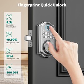 AkaGear DS10 Fingerprint Door Lock - Keyless Entry Door Lock, Keypad Deadbolt Lock, Smart Lock for Front Door, Smart Lock with Key Code, Auto-Locking, Voice Prompt, Easy to Install - Satin Nickel