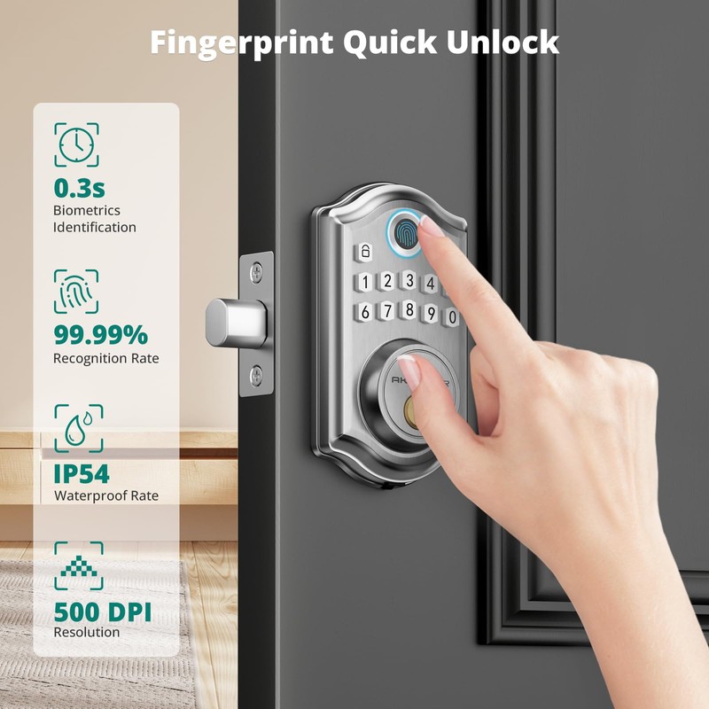 AkaGear DS10 Fingerprint Door Lock - Keyless Entry Door Lock,
