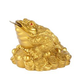 Chinese Feng Shui Money Frog Statue, Wealth Lucky Golden Coin Toad Figurine for Prosperity Indoor Home Decor Fortune Car Ornament