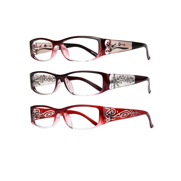 EYEBOGO Kaylee Stylish Reading Glasses for Women (3-Pack Burgundy K+O+E,