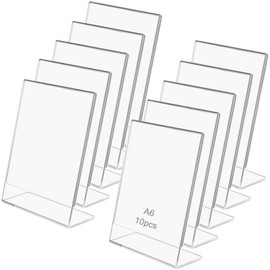 QIUZSE 10 Pzs Soporte de Acrílico para Letreros, Menu Holder, Doble Cara Transparente de 4x6 pulgadas. Soportes de plástico para volantes, para Oficinas, Tiendas, Restaurantes, Hoteles, Bodas.