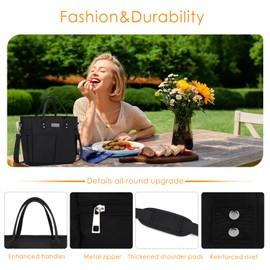 MAXTOP Lunch Bag Women for Work Insulated Thermal Lunch Box for Men with Wide-Open Pocket Reusable Leakproof Cooler Bags with Removable Shoulder Strap for Teacher Nurse Office Picnic Travel XL-Black