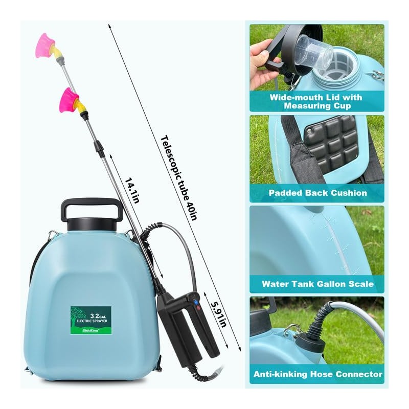 3.2 Gallon Battery Powered Backpack Sprayer, Upgraded Electric Back Pack