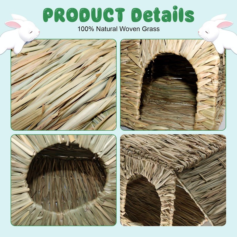 BWOGUE Extra Large Grass House for Rabbits,Hand Crafted Natural Grass