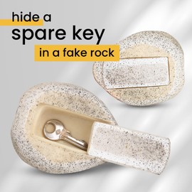 Fake Rock Key Hider Safe for Outdoor Garden or Yard, Large Size Design Hide A House Spare Key Lock Box For Outside（TypeA White，1 Pack)…