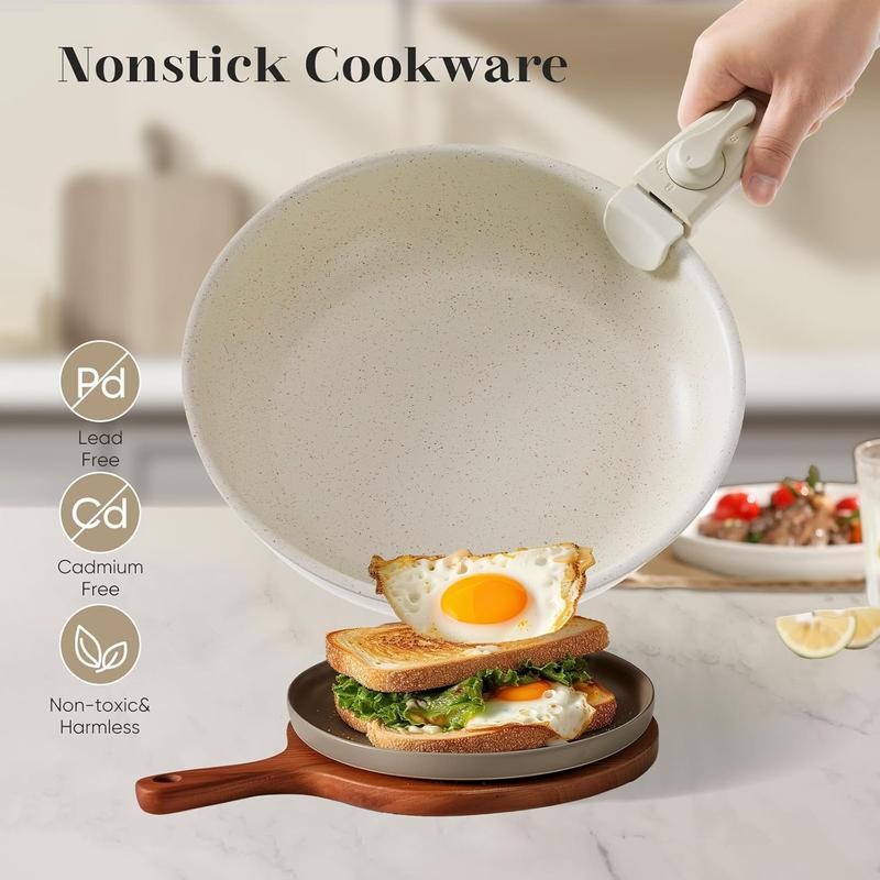 [LIVE] 12-Piece Ceramic Nonstick Cookware Set, Detachable Handle Pots and