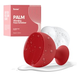 Palm Face Clean Pro⁺ - Electric Silicone Face Scrubber for Acne with 7000+ Sonic Pulses - IPX7 Waterproof Rechargeable Exfoliator with Slip-Free Grip, 3 Speed Settings & Phthalate-Free - Cherry