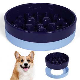 Sted Ceramic Slow Feeder Dog Bowls with Silicone Base, Slow Feeding Dog Bowl Small Medium Breed, Dog Food Bowls for Fast Eaters, Slow Down Eating, Puzzle Dog Food Bowl, Maze Blue