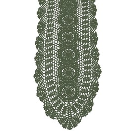 KEPSWET 100% Cotton Handmade Crochet Lace Oval Table Runner Olive Green 12x72 Inch