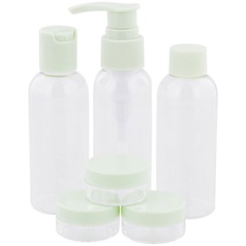Spilbergen Airplane Travel Kit 7 Bottles for Liquids up to 100ml Clear Case BPA Free Green