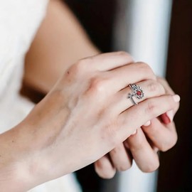 Dishowme Crystal Rose Flower Cross Ring Vintage Victorian Butterfly Sunflower Knuckle Ring Celtic Knot Finger Joint Ring Adjustable Jewelry for Women Men(Silver B)