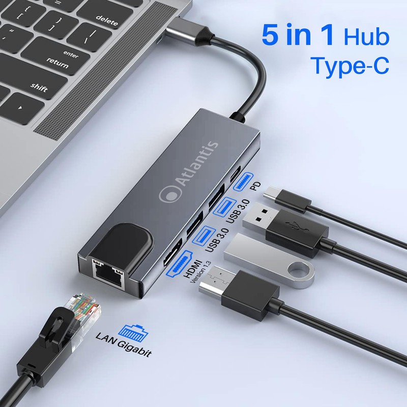 ATLANTIS A04-TC_LANHD+PU Mini Docking Station USB C (Type C) to
