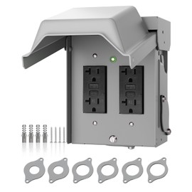 islewire Outdoor Electrical Outlet Box, Dual 20 AMP WRTR GFCI Receptacles, Waterproof Lockable 3R Enclosure with All Metal Cover and Pre Drilled Wiring Holes for Yard/Garage, ETL Listed