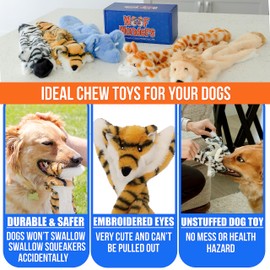 WOOF WONDERS Squeaky No Stuffing Dog Toy Set – Plush Heavy Duty Dog Toys for Small, Medium & Large Breeds – Soft Tough Stuffless Puppy Chew Squeak Animal Supports Pet Health & Well-Being – 5 Pack