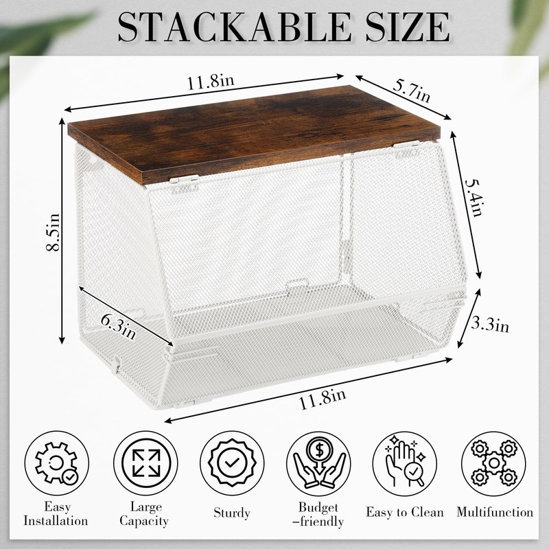 Teenyyou 2 Pcs Stackable Mesh Fruit Basket with Lid Wall