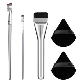 Foundation Pinsel Makeup Concealer Brush, 3 Stück Ultra Thin Foundation Pinsel, Foundation Kosmetikpinsel, Flachkopf Ultra Thin Kosmetikpinsel mit 2 Puderquasten