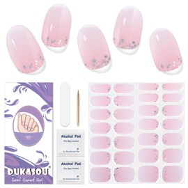 Semi Cured Gel Nail Strips, 28 pcs Gel Nail Strips, Nail Gel Stickers Work with Any UV Lights, Long-Lasting Nail Wraps, Stick on Nails for women Easy to Apply & Remove