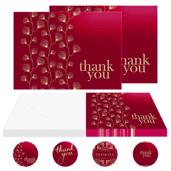 Spark Ink 100 Red Thank You Cards With Envelopes Bulk - Blank Thank You Card Baby Shower, Bridal Shower, Graduation 2023, Halloween, Christmas - Perfect Wedding Thank You Cards With Envelopes