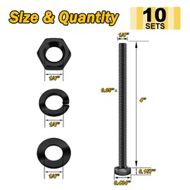 Mywish (10 Sets) 1/4-20 x 4 Hex Head Stainless Steel Bolts and Nuts with Flat & Lock Washers, 304 Stainless Steel 18-8, Fully Threaded, Black Oxide, 1/4 Bolt