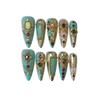 TENPAL Handmade Palatial Press On Nails Long Stiletto,Heirloom Chrysoberyl &