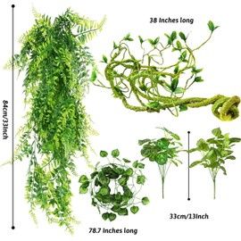 Reptile Plants for Terrarium Tank – Bearded Dragon Tank Accessories, Artificial Hanging Plant Vines, Habitat Decor & Hide for Crested Gecko, Lizard, Snake, Chameleon and Ball Pythons(Group B)