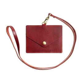 RafiCaro Pass Case, ID Card Holder, W Pocket, Commuter Passage, Genuine Italian Leather, Neck Strap, ID Case, Employee ID Card, Card Case, Men's, Women's,, red