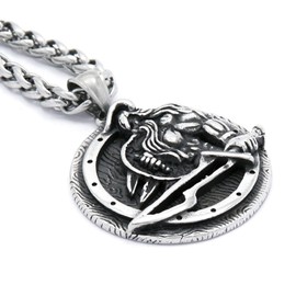 BAVIPOWER Viking Warrior Protection Shield Pendant Keel Chain Necklace Stainless Steel Jewelry for Mens Womens
