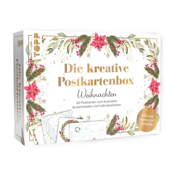 TOPP The Creative Postcard Box: Christmas 60 Postcards for Colouring,