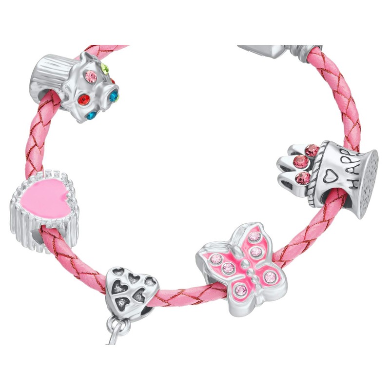 2nd Birthday Pink Leather Charm Bracelet for Girls Presented in