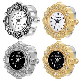 Lancardo Men's Finger Watch Trendy and Stylish Engraved Diamond Case Digital Scale Dial Adjustable Ring Ring 3ATM Waterproof Ring Watch Finger Watch, 4. Silver shell black side