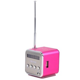 Mini Portable FM Radio Speaker, Digital Stereo MP3 MP4 Music player Support TF Card USB Disk FM (粉色)