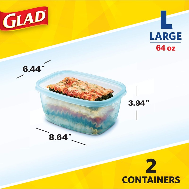 Gladware Freezerware Food Storage Containers, Large Rectangle Holds 64 Ounces