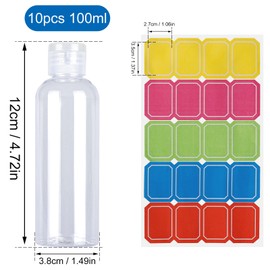 10 PCS 100ml Clear Travel Bottles Empty Transparent Flip Cap Bottles Plastic Travel Bottles with Labels for Travel or Cosmetic