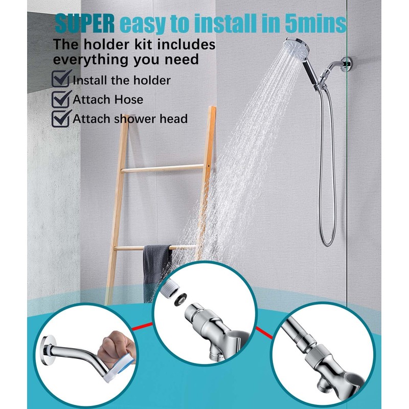 All Metal Handheld Shower Head Holders, 1/2" Shower Hose Holder